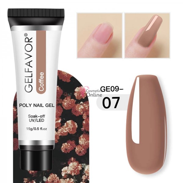 PolyGel UV /LED pentru unghii false GELFAVOR Gel For Nail Extension de 15 ml - GE0907 Coffee